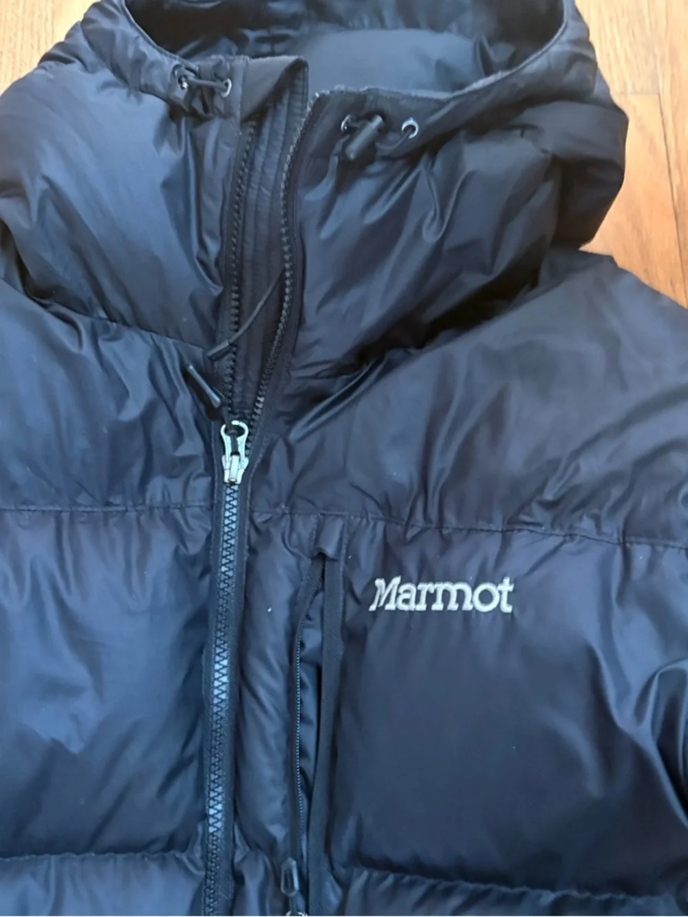 Marmot Black Quilted Hooded Down Jacket - Picture 3 of 4